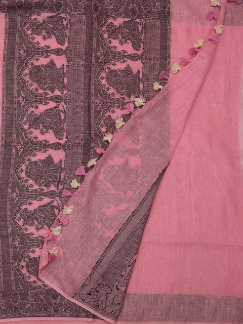 

Pothys Pink Solid Pure Linen Saree