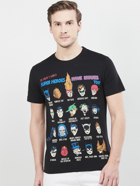 

max Men Black Printed Round Neck T-shirt
