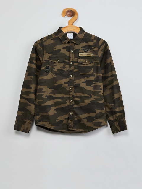 

max Boys Olive Green Regular Fit Printed Casual Shirt