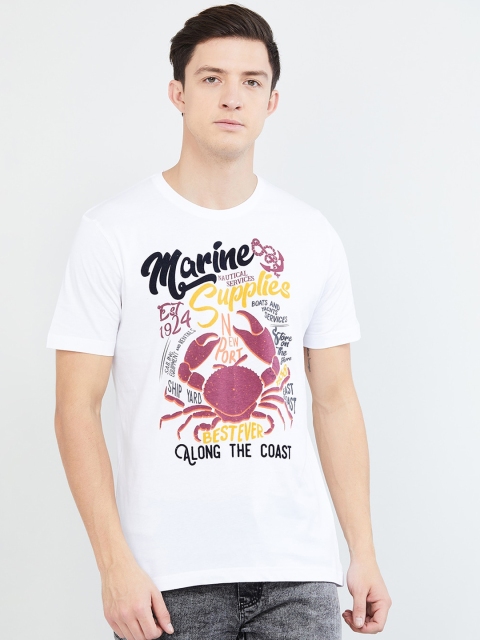 max Men White & Purple Printed Round Neck T-shirt