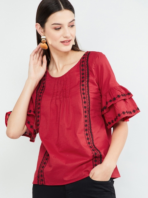 

max Women Red Embroidered Top