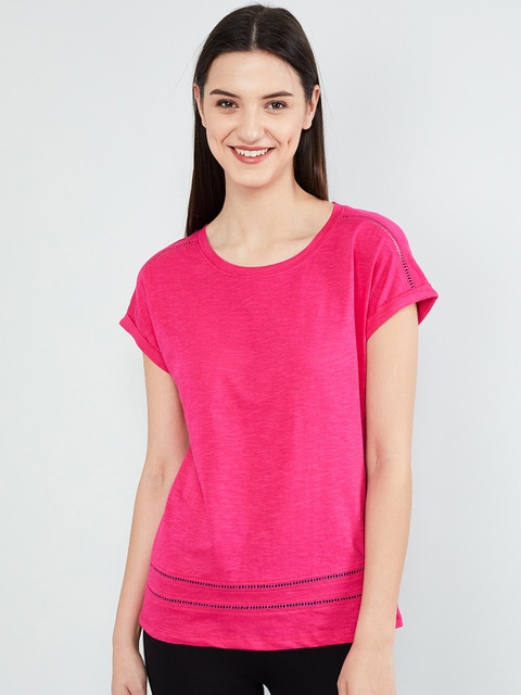 

max Women Fuchsia Pink Solid Top with Cut Outs Detail