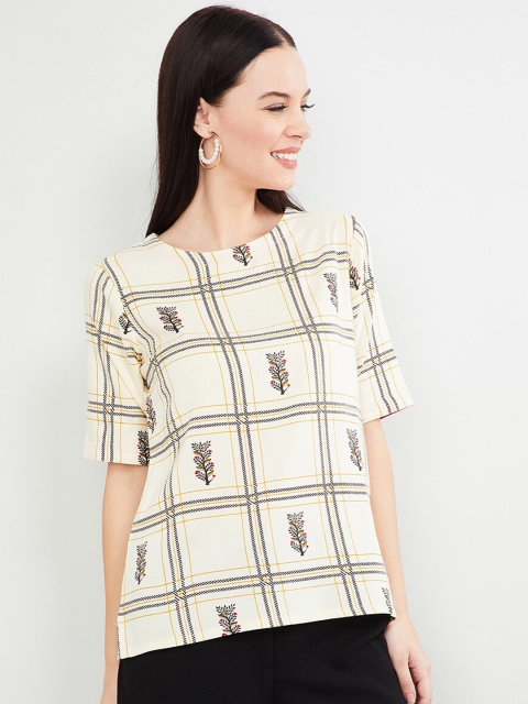 

max Women Cream-Coloured & Black Checked Top