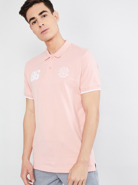 

max Men Pink Printed Polo Collar T-shirt