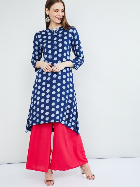

max Women Blue & White Polka Dots Printed A-Line Kurta