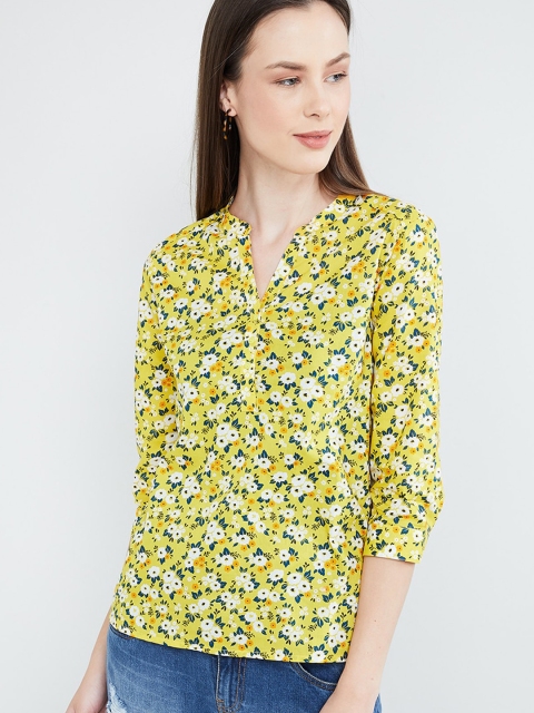 

max Women Yellow Printed Shirt Style Top