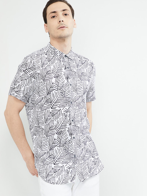 

max Men White Slim Fit Printed Casual Shirt