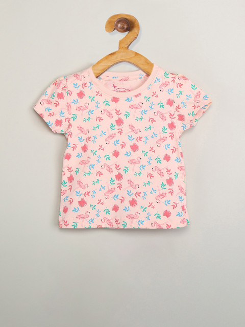 

max Girls Pink Printed Round Neck T-shirt