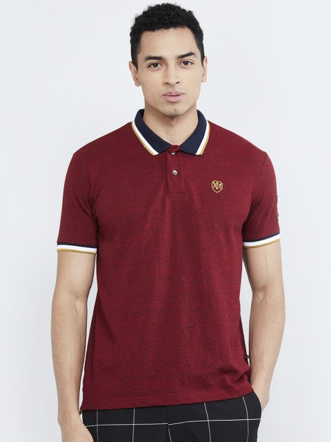 

max Men Red Solid Polo Collar T-shirt