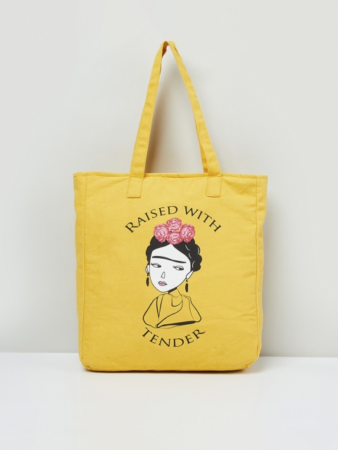 

max Mustard Yellow Printed Tote Bag