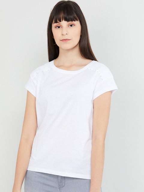 

max Women White Solid Top with Embellishments