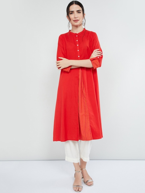 max Women Coral Red Solid A-Line Kurta