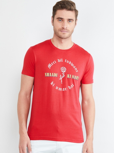 

max Men Red Printed Round Neck T-shirt