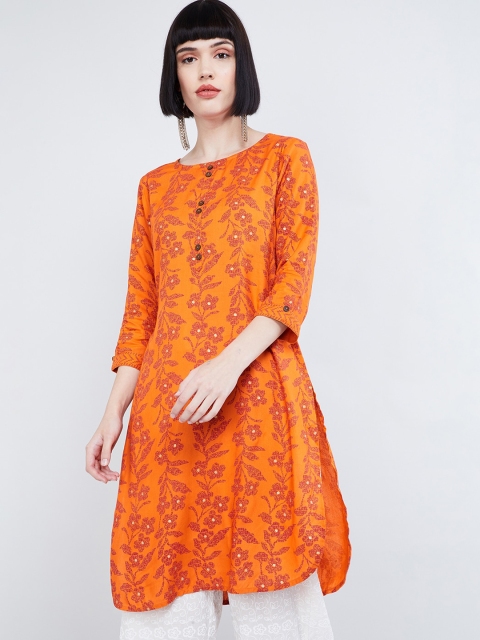 

max Women Orange Printed Straight Kurta