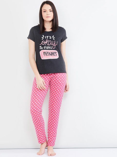 

max Women Grey & Pink Printed Night suit