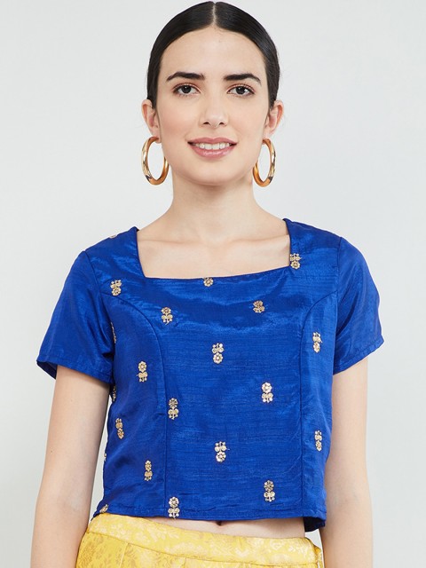 

max Women Navy Blue Embroidered Ethnic Top