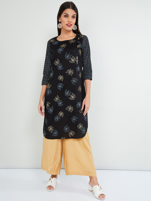 

max Women Black Printed Straight Kurta
