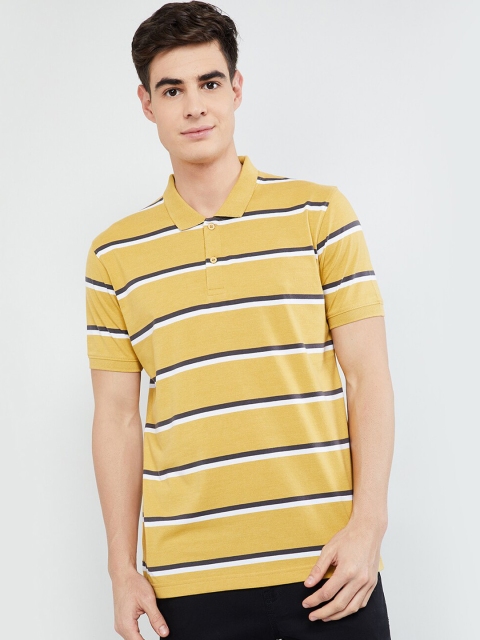

max Men Yellow & Black Striped Polo Collar T-shirt