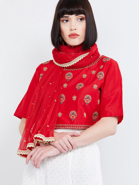 

max Red Embroidered Dupatta