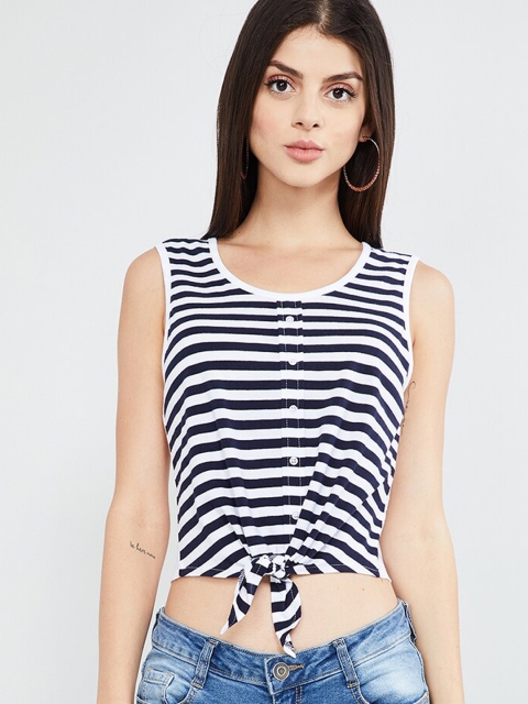 

max Women White Striped Crop Top