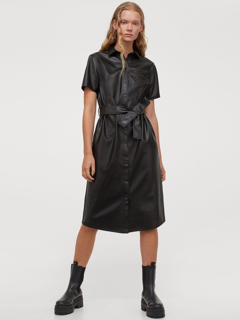 

H&M Women Black Solid Imitation Leather Dress