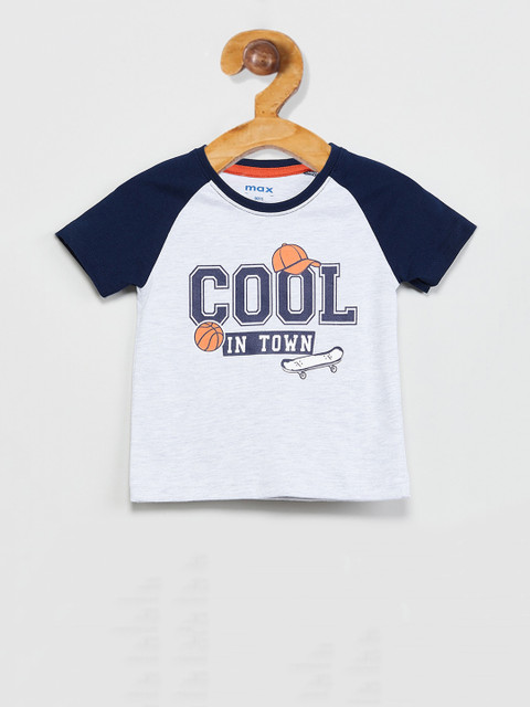 

max Boys Grey Melange Printed Round Neck T-shirt