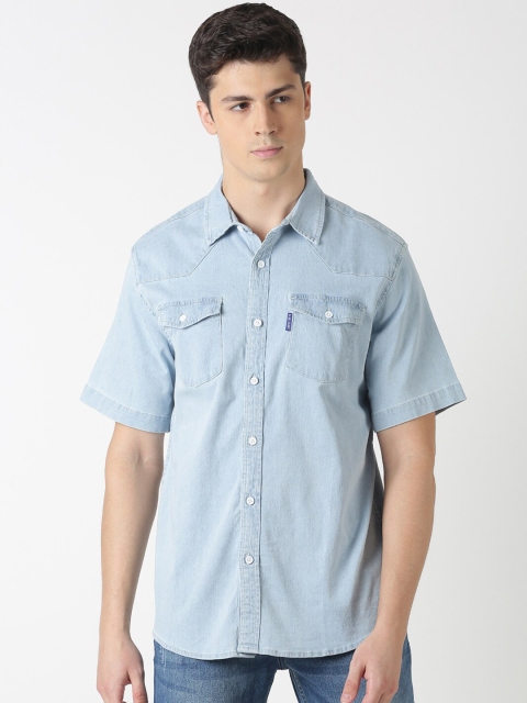 Blue Saint Men Blue Slim Fit Solid Casual Shirt