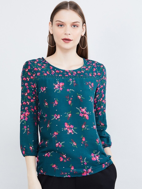 

max Women Teal Blue & Pink Printed Top