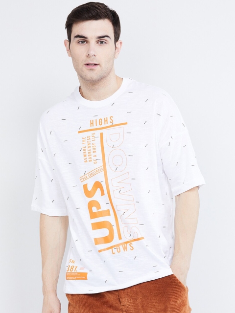 

max Men White Printed Round Neck T-shirt