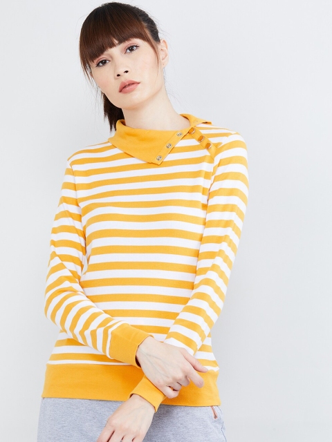 max Women Yellow & White Striped Top