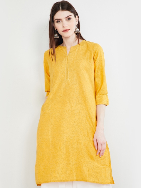 

max Women Yellow Printed Straight Kurta