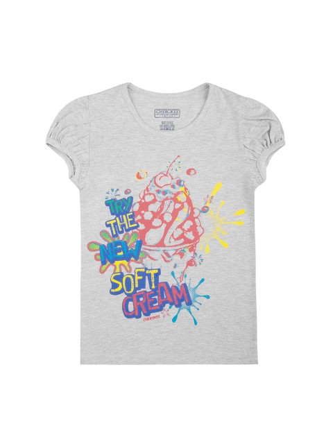 

Cherokee Girls Grey Melange Printed Round Neck T-shirt