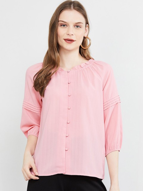 

max Women Pink Solid A-Line Top