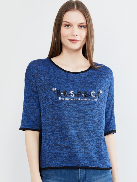 max Women Navy Blue Printed Top