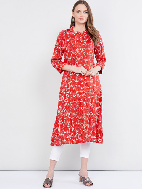 

max Women Orange Printed A-Line Kurta