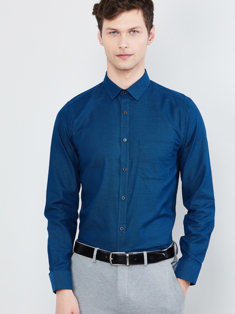 

max Men Blue Slim Fit Self Design Formal Shirt