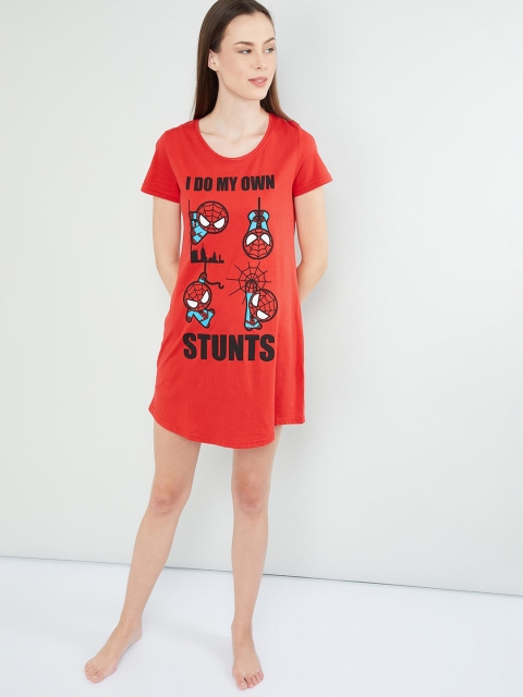 

max Women Red & Black Printed Sleep Shirt AV04