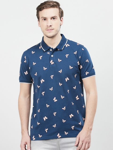 

max Men Blue Printed Polo Collar T-shirt