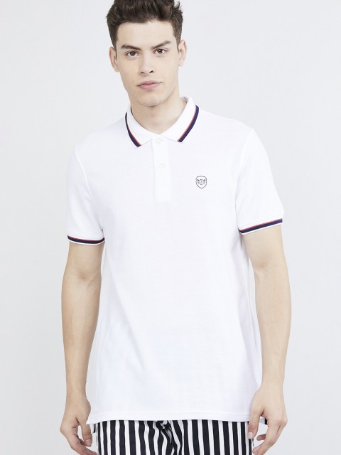 

max Men White Solid Polo Collar T-shirt