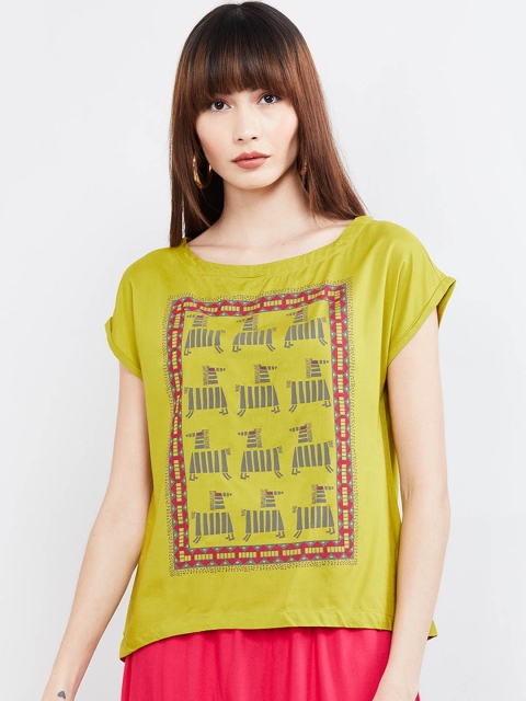 

max Women Lime Green Printed Top