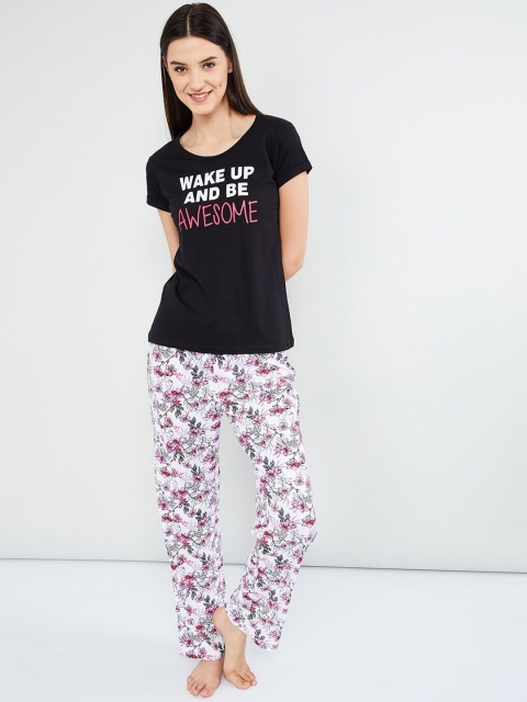 

max Women Black & White Printed Night Suit