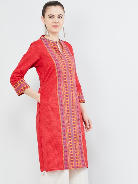 

max Women Coral Pink Printed Straight Kurta