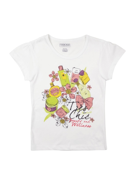 

Cherokee Girls White & Green Printed Round Neck T-shirt