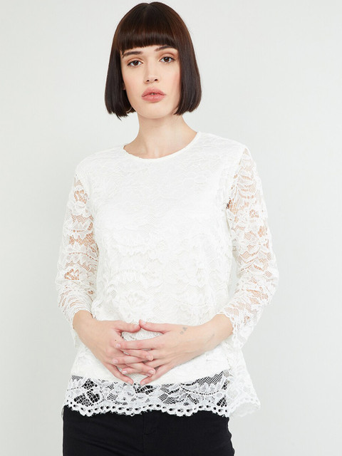 

max Women White Self Design Top