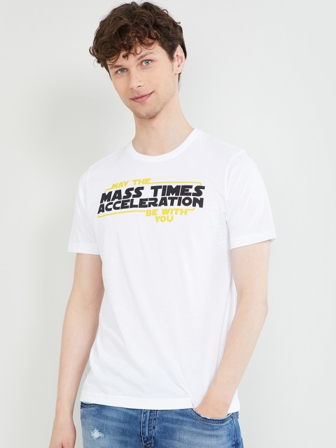 

max Men White Printed Round Neck T-shirt