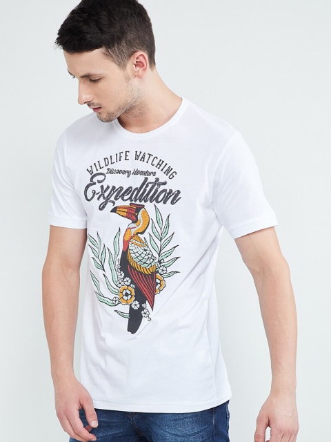 

max Men White Printed Round Neck T-shirt