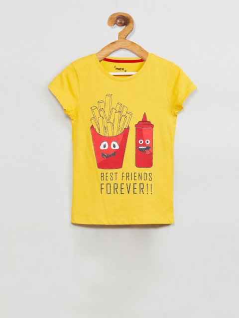 

max Girls Yellow Printed Round Neck T-shirt
