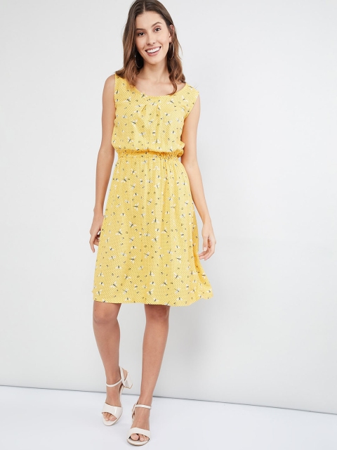 

max Women Yellow Printed Fit and Flare Dress
