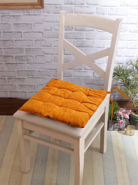 KLOTTHE Mustard Yellow Set of 6 Solid Chair Pads