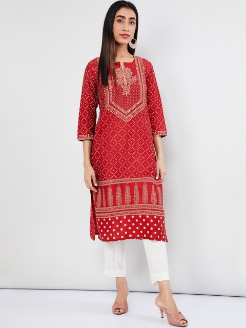 

max Women Maroon Printed Straight Kurta